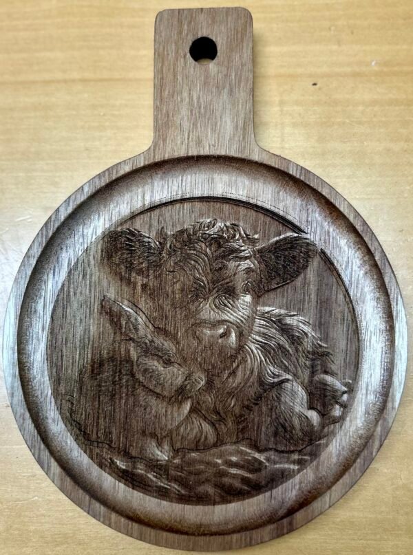 🐮🐰 5.5x7.5-Inch Round 3D Laser-Engraved