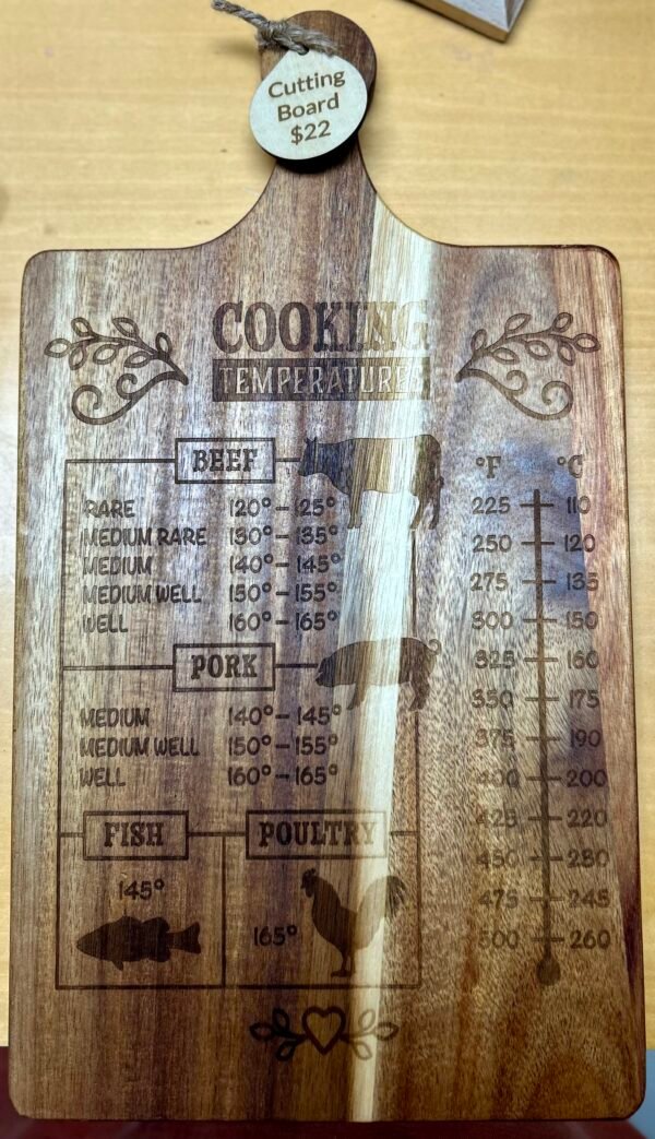 9x16" Cooking temps. Cutting board