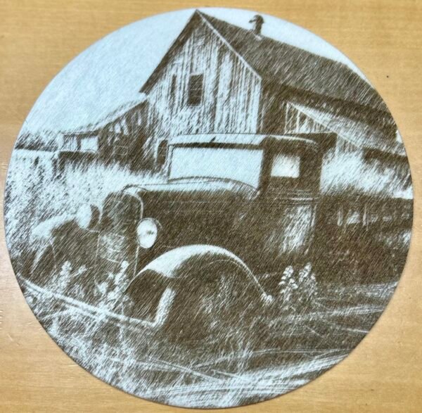 6.5 vintage tractor laser engraved round